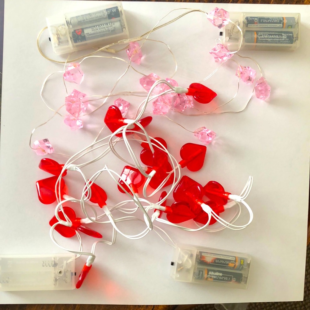 Valentine Day heart and pink gem string light